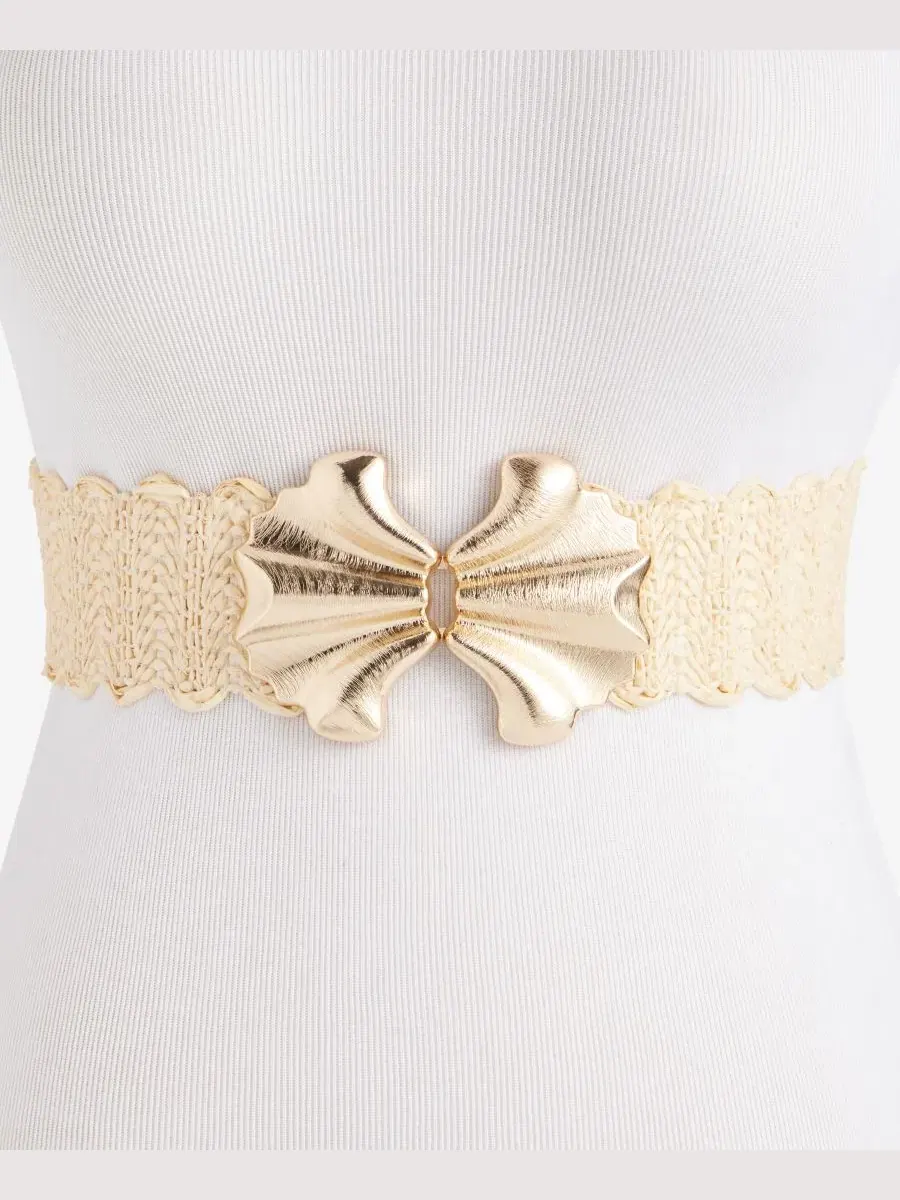 Ремень из соломки с пряжкой-ракушкой Abstract Shell Buckle Stretch Straw Belt I.N.C. International — изображение 1 из 2
