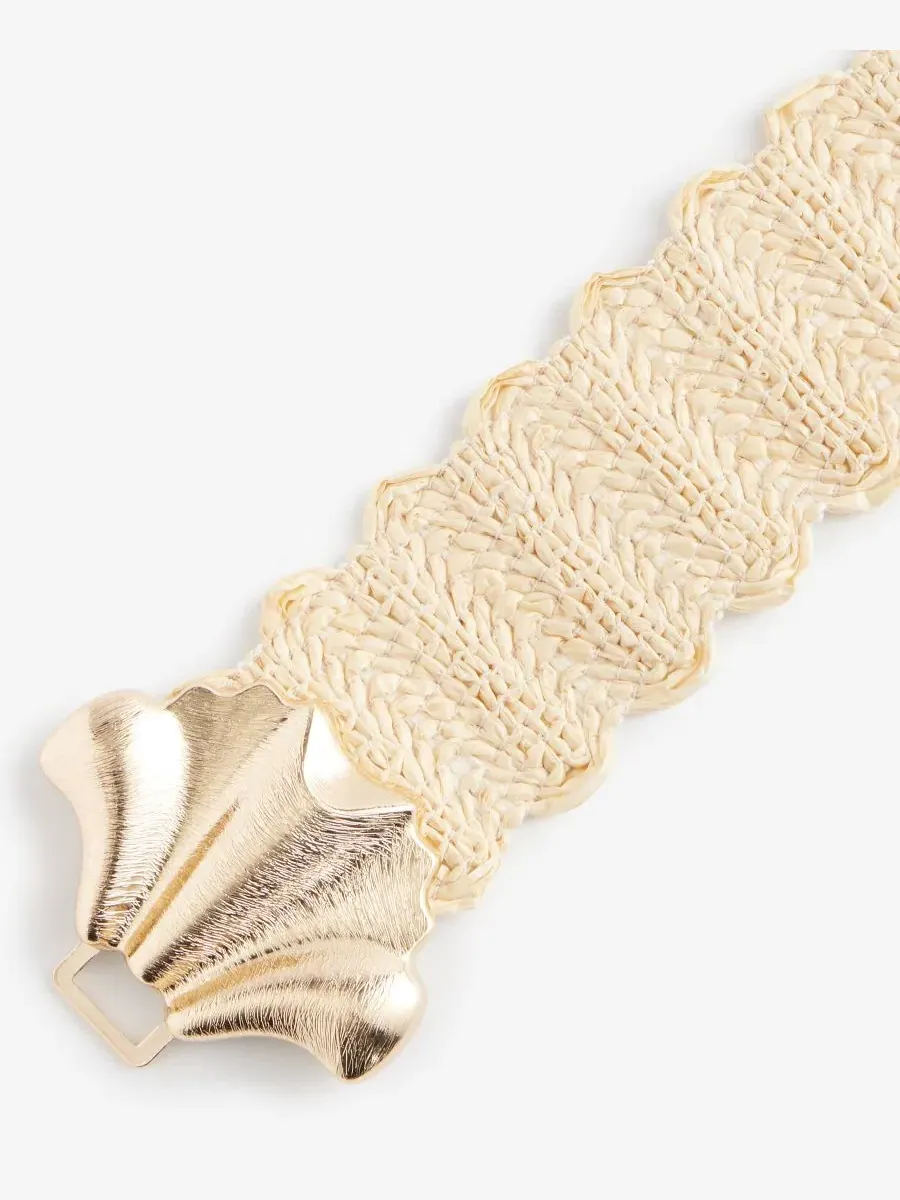 Ремень из соломки с пряжкой-ракушкой Abstract Shell Buckle Stretch Straw Belt I.N.C. International — изображение 2 из 2