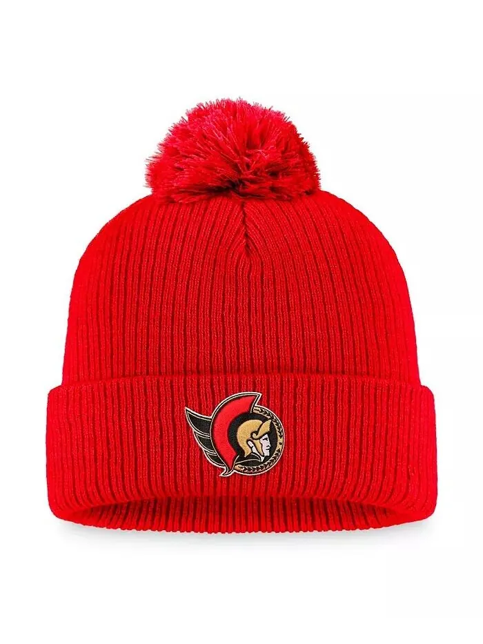 Мужская красная вязаная шапка с манжетами и помпоном с логотипом Ottawa Senators Core Primary — изображение 1 из 2, красный