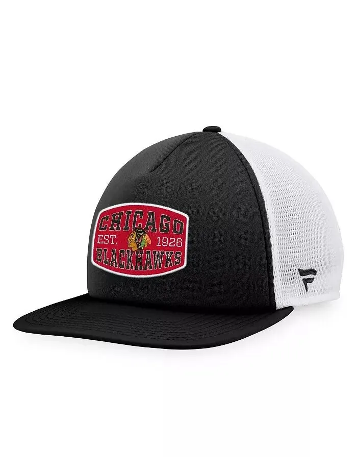 Мужская черно-белая кепка Chicago Blackhawks из пенопласта с нашивкой спереди Trucker Snapback — изображение 1 из 4