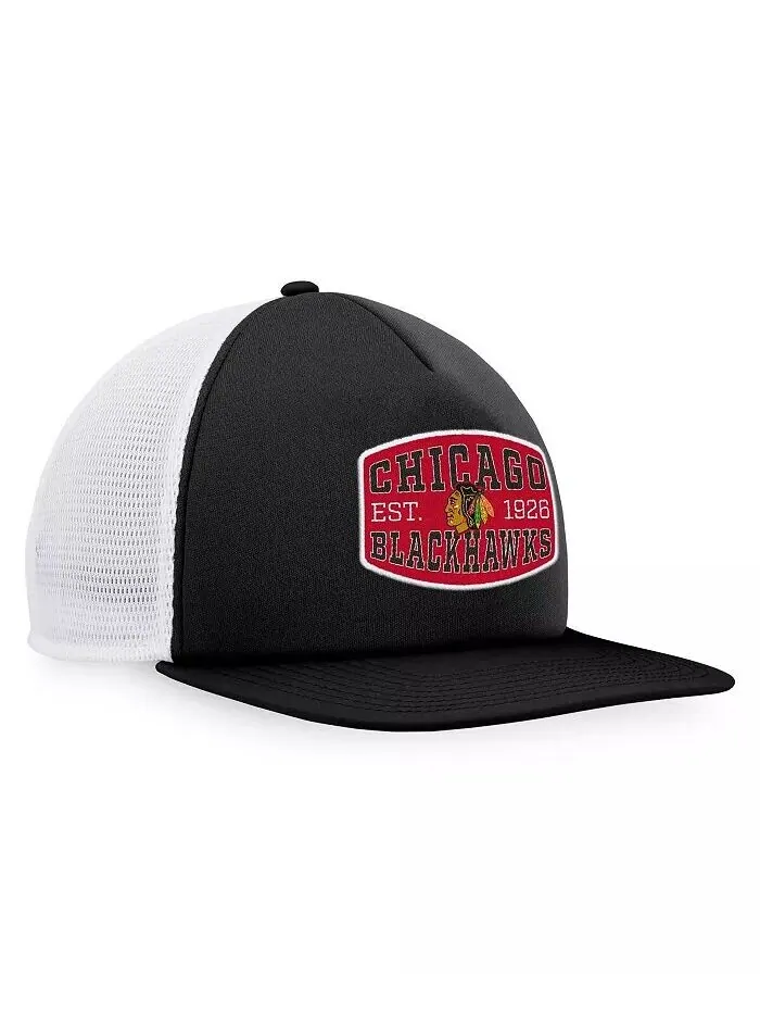 Мужская черно-белая кепка Chicago Blackhawks из пенопласта с нашивкой спереди Trucker Snapback — изображение 2 из 4
