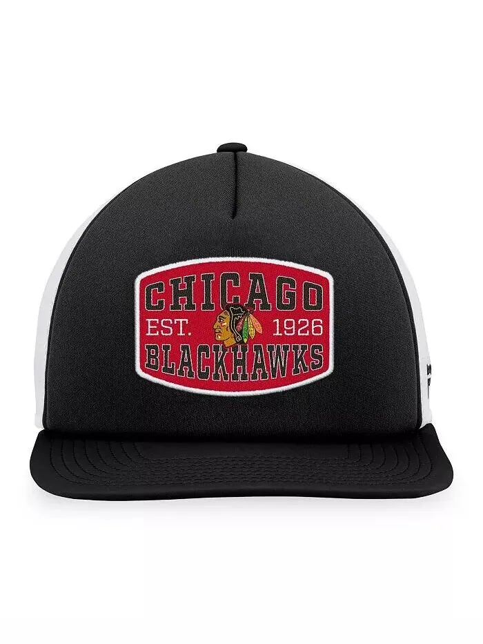 Мужская черно-белая кепка Chicago Blackhawks из пенопласта с нашивкой спереди Trucker Snapback — изображение 4 из 4
