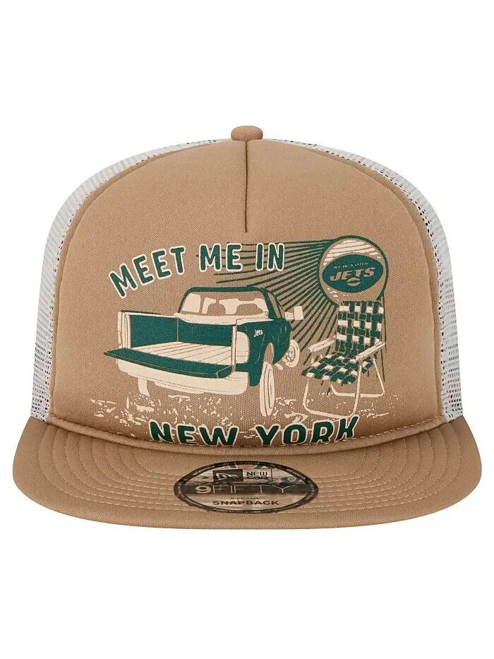 Мужская светло-коричневая кепка New York Jets Meet Me 9FIFTY Snapback New Era — изображение 3 из 4, бежевый