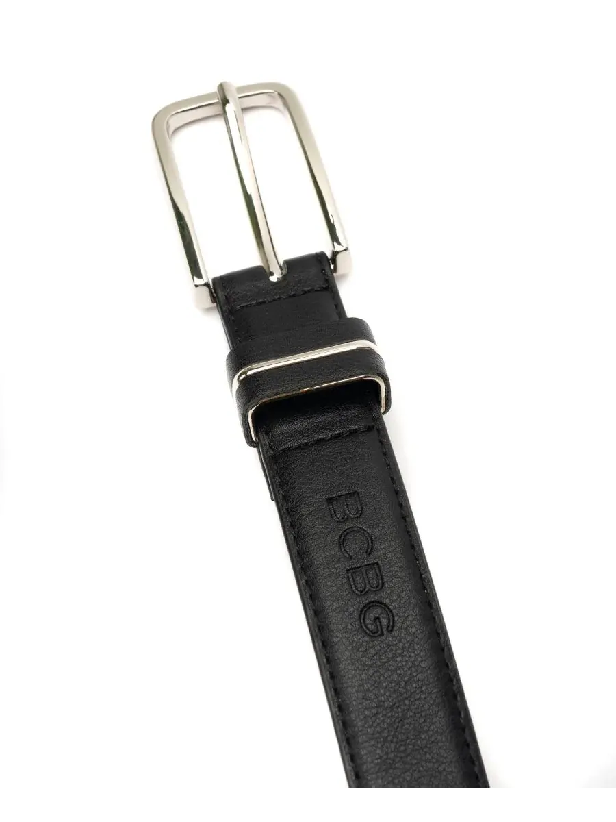 Ремень из полиуретана с металлической вставкой, Metal Inlay Skinny Pant Belt BCBG — изображение 3 из 4, черный/серебристый