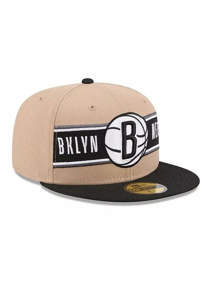 Мужская коричнево-черная кепка Brooklyn Nets NBA Draft 59FIFTY 2024 New Era — изображение 4 из 4, бежевый черный