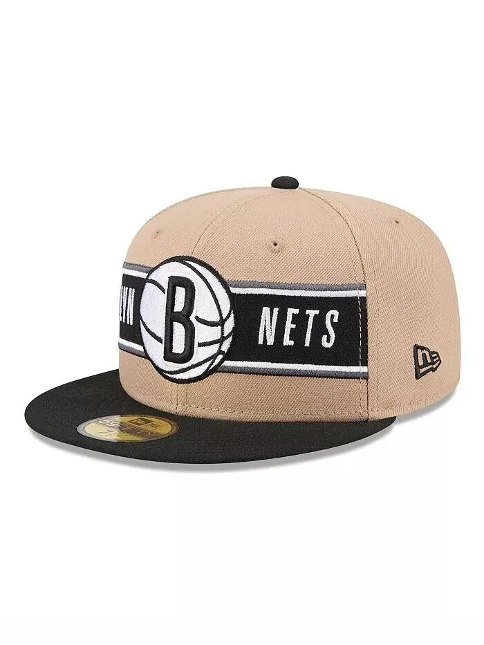 Мужская бежево-черная шапка Brooklyn Nets 2024 NBA Draft 59FIFTY Fitted New Era