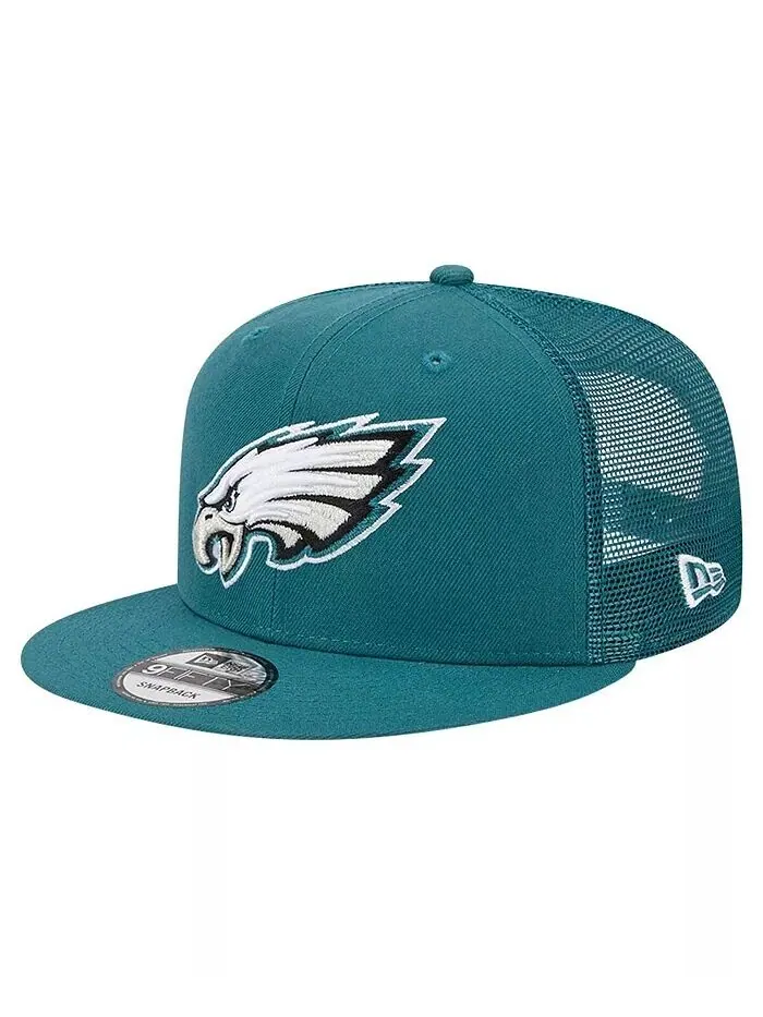 Мужская кепка Midnight Green Philadelphia Eagles Main Trucker 9FIFTY Snapback New Era — изображение 1 из 4, зеленый