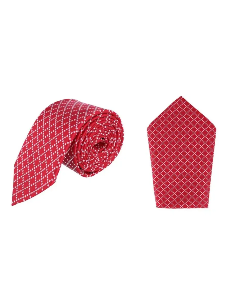 Комплект из шелкового галстука и платка с геометрическим узором Rowan Geometric Pattern Silk — красный