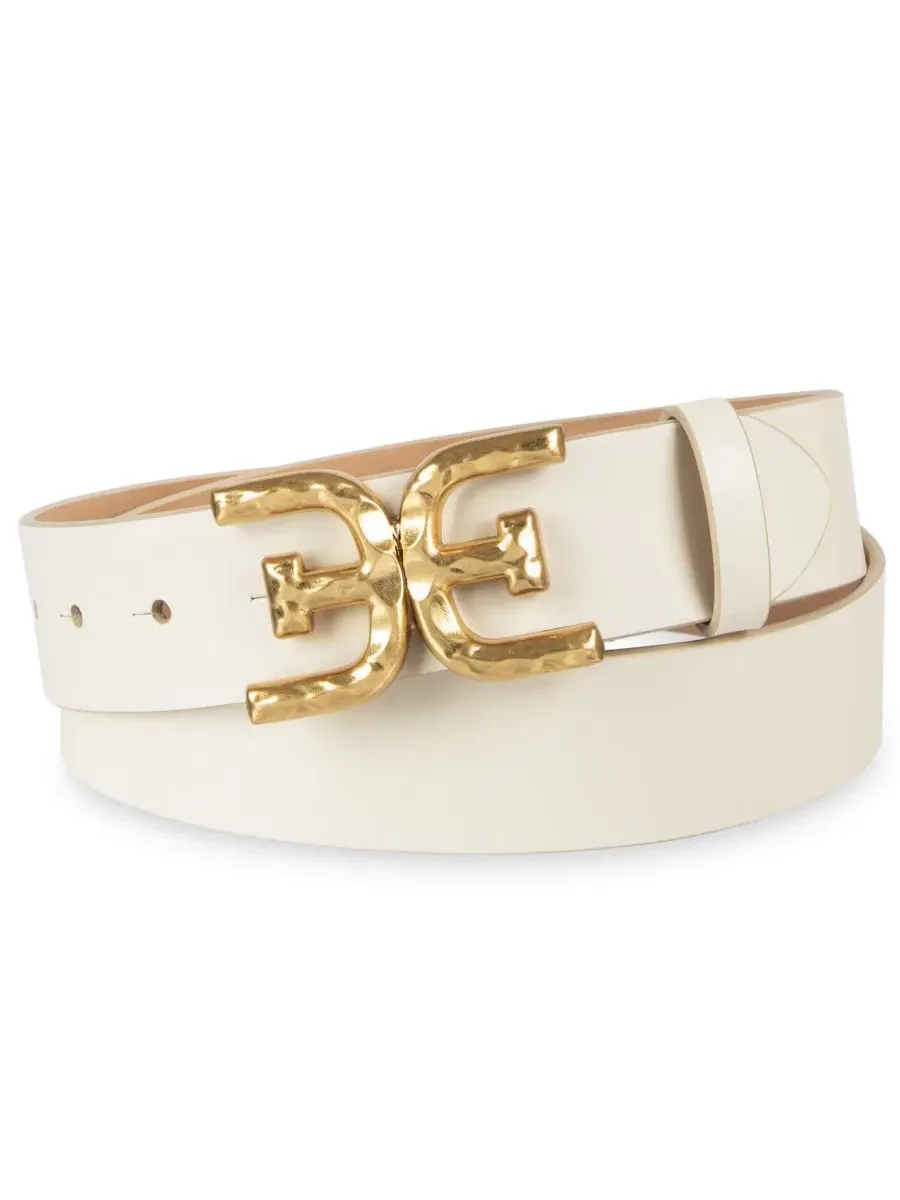 Ремень с пряжкой-плакеткой Hammered Double-E Logo Plaque Buckle Sam Edelman