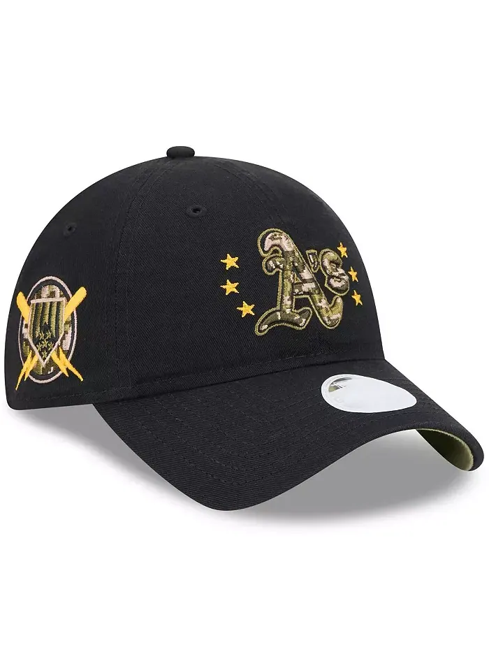 Женская регулируемая кепка Oakland Athletics 2024-Armed Forces Day 9TWENTY черного цвета New Era