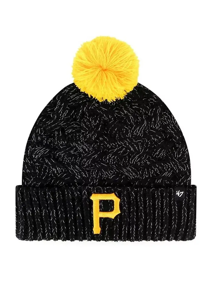 Женская черная вязаная шапка с манжетами и помпоном '47 Pittsburgh Pirates '47 Brand — черный