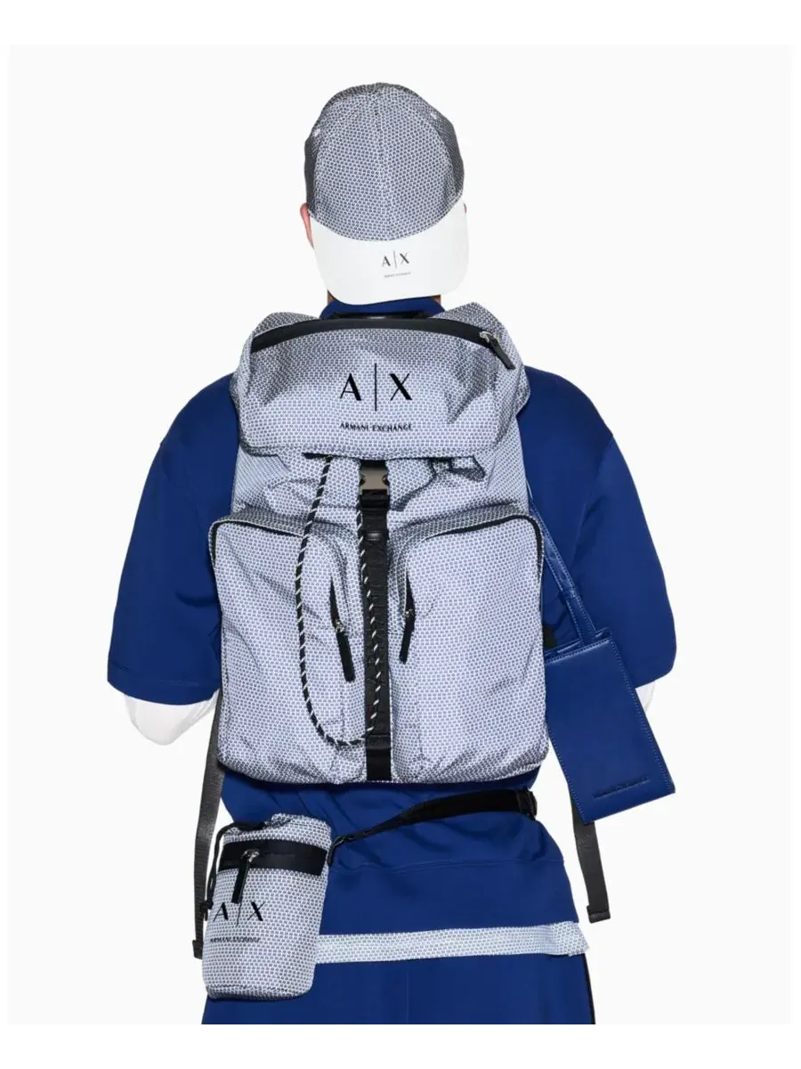 Мужская нейлоновая кепка с логотипом по всей поверхности A|X Armani Exchange — изображение 2 из 3, синий белый