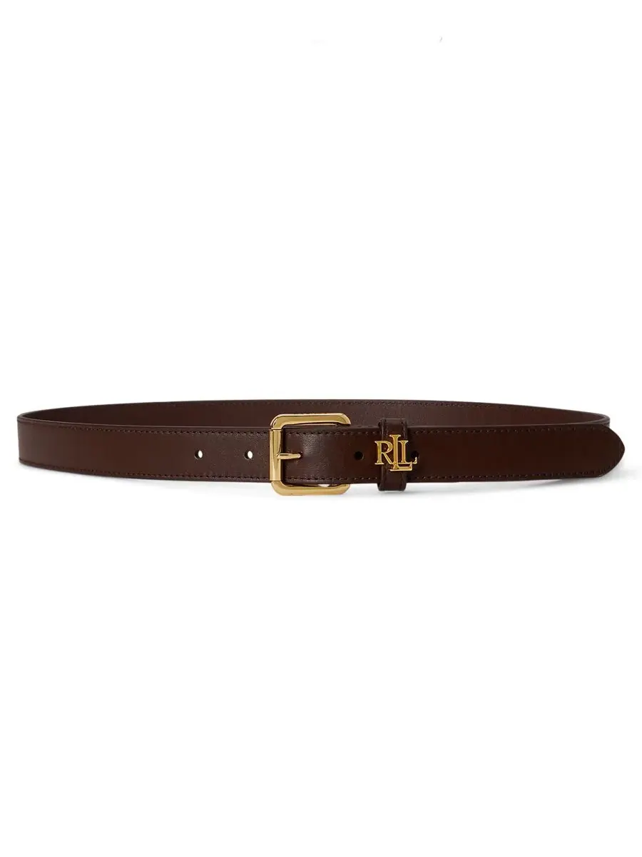 Кожаный узкий ремень с пряжкой, модель Logo-Keeper Lauren Ralph Lauren — изображение 1 из 3, коричневый