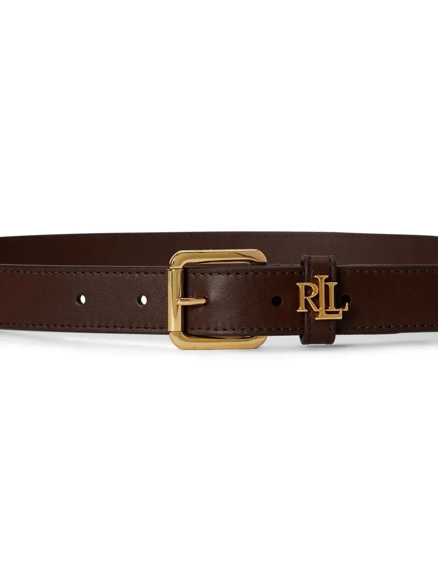 Кожаный узкий ремень с пряжкой, модель Logo-Keeper Lauren Ralph Lauren — изображение 2 из 3, коричневый