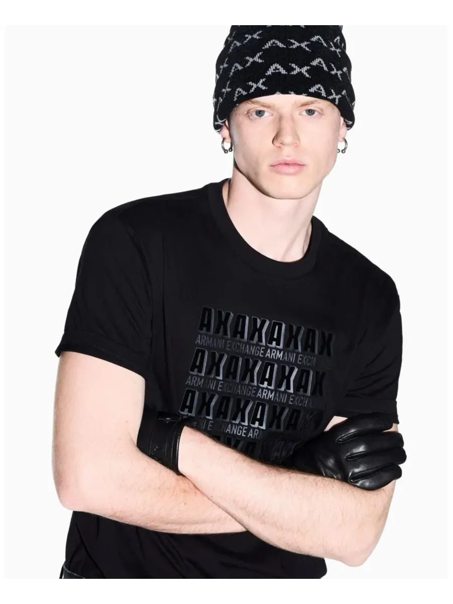 Шапка-бини с принтом All Over Logo A|X Armani Exchange — изображение 2 из 3, черный
