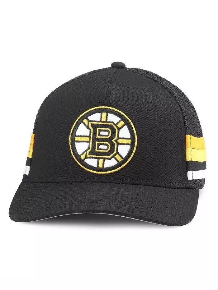 Мужская черная бейсболка Boston Bruins HotFoot Stripes Trucker Adjustable American Needle — изображение 1 из 3