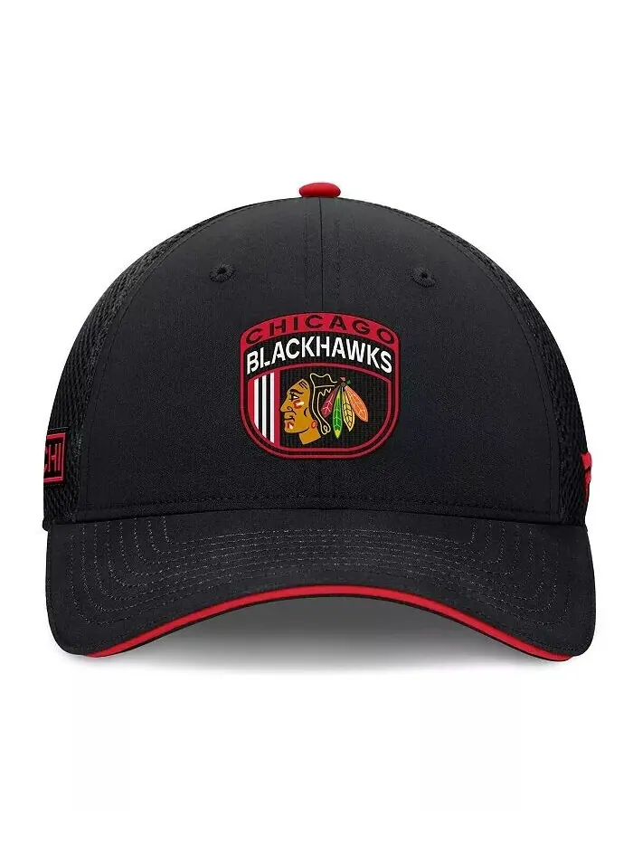 Мужская черная регулируемая кепка Chicago Blackhawks 2024 NHL Draft On Stage Trucker Fanatics — изображение 4 из 4