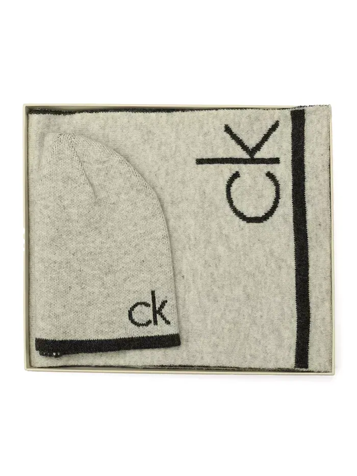 Мужской комплект из шарфа и шапки Fuzzy 2-Piece Calvin Klein — изображение 4 из 5, серый