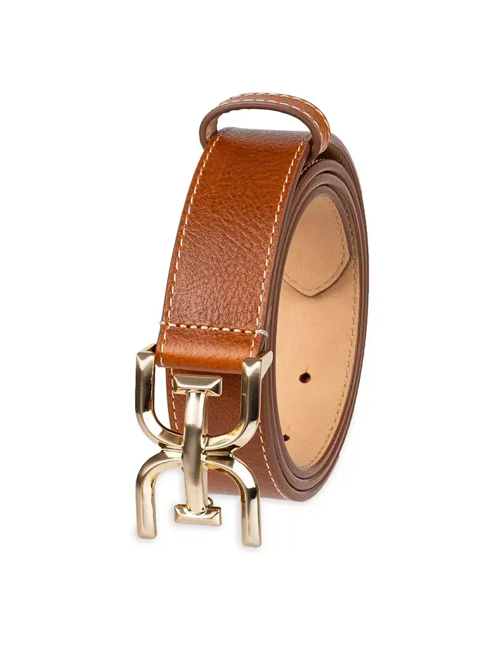 Женский тонкий ремень с двойной пряжкой E-plaque Sam Edelman — изображение 2 из 8, бежевый