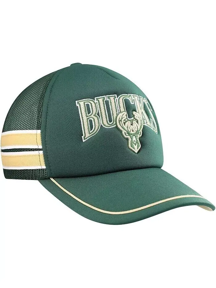 Мужская регулируемая шляпа Hunter Green Milwaukee Bucks Sidebrand Stripes Trucker '47 Brand — изображение 3 из 4, зеленый