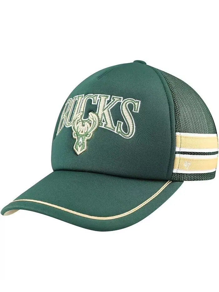 Мужская регулируемая кепка Trucker Hat Milwaukee Bucks Sidebrand Stripes Hunter Green '47 Brand — изображение 1 из 4