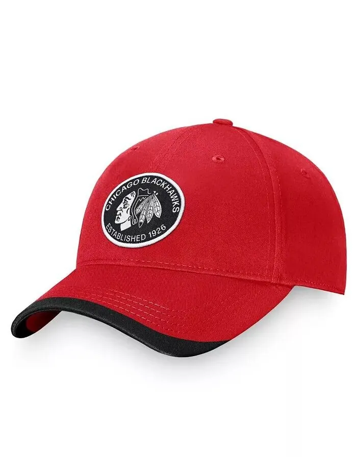 Фирменная мужская красная регулируемая кепка Chicago Blackhawks Fundamental Fanatics — изображение 1 из 4, красный черный
