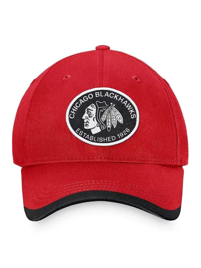 Фирменная мужская красная регулируемая кепка Chicago Blackhawks Fundamental Fanatics — изображение 4 из 4, красный черный