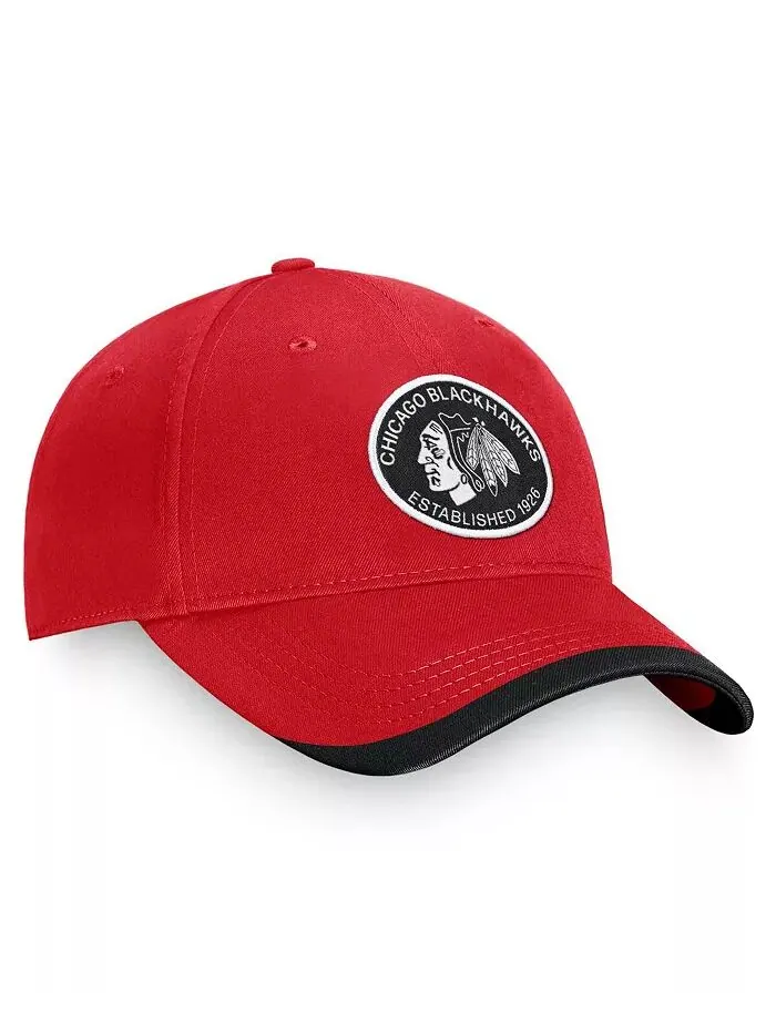 Фирменная мужская красная бейсболка Chicago Blackhawks Fundamental Adjustable Hat Fanatics — изображение 3 из 4