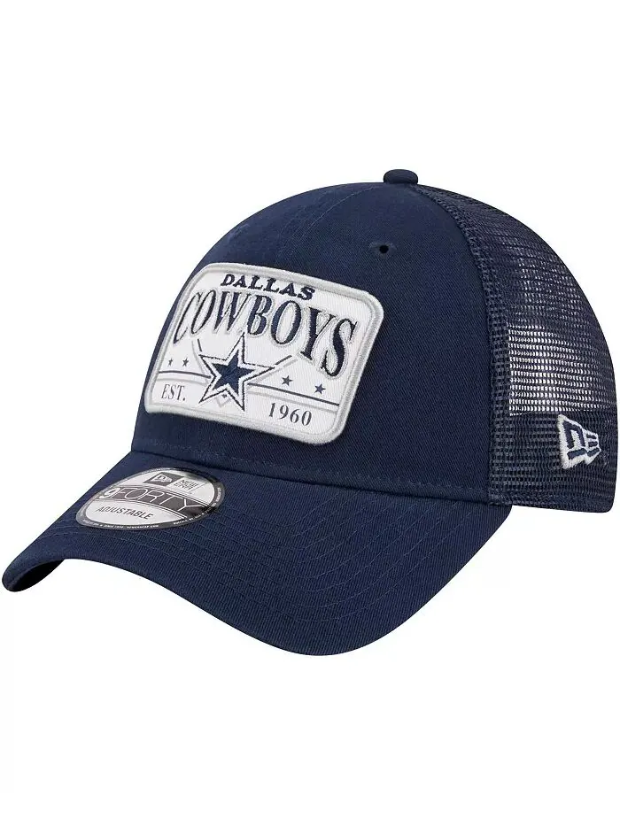 Мужская темно-синяя кепка Dallas Cowboys Plate 9FORTY Trucker Adjustable New Era — изображение 1 из 4