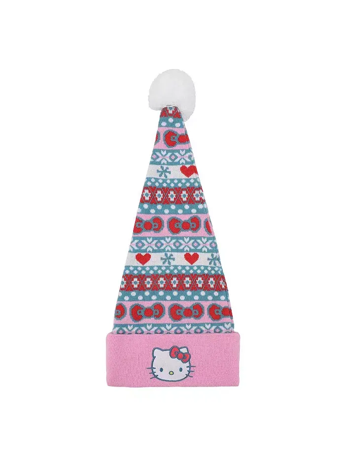 Мужская праздничная шапка Санты с узором Hello Kitty — розовый