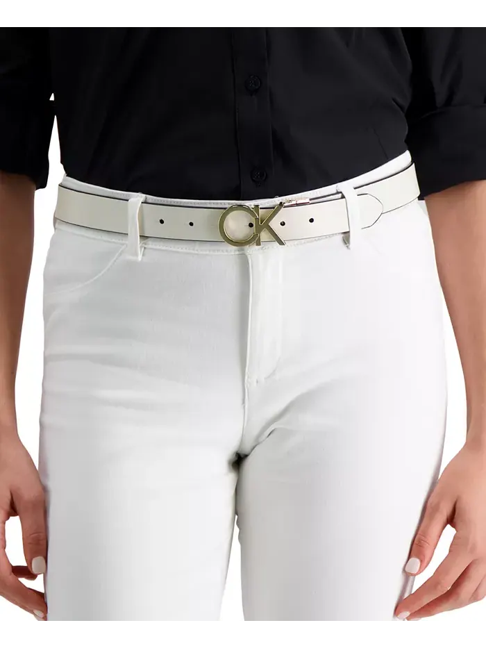 Женский реверсивный пояс с пряжкой Monogram Calvin Klein — изображение 7 из 9, белый черный
