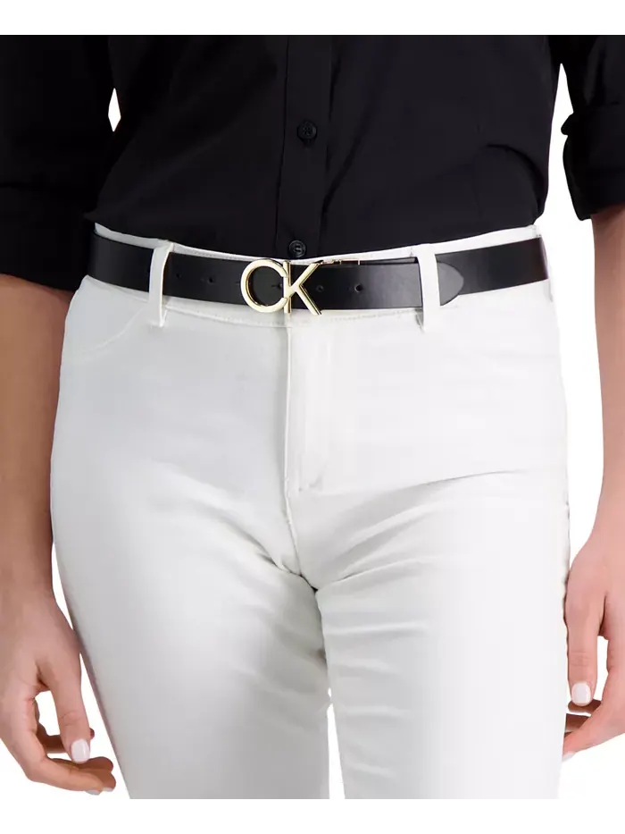 Женский реверсивный пояс с пряжкой Monogram Calvin Klein — изображение 8 из 9, белый черный