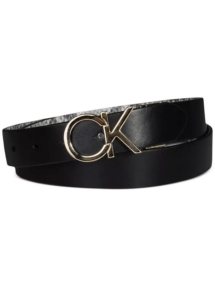 Женский реверсивный пояс с пряжкой Monogram Calvin Klein — изображение 2 из 9, черный серый