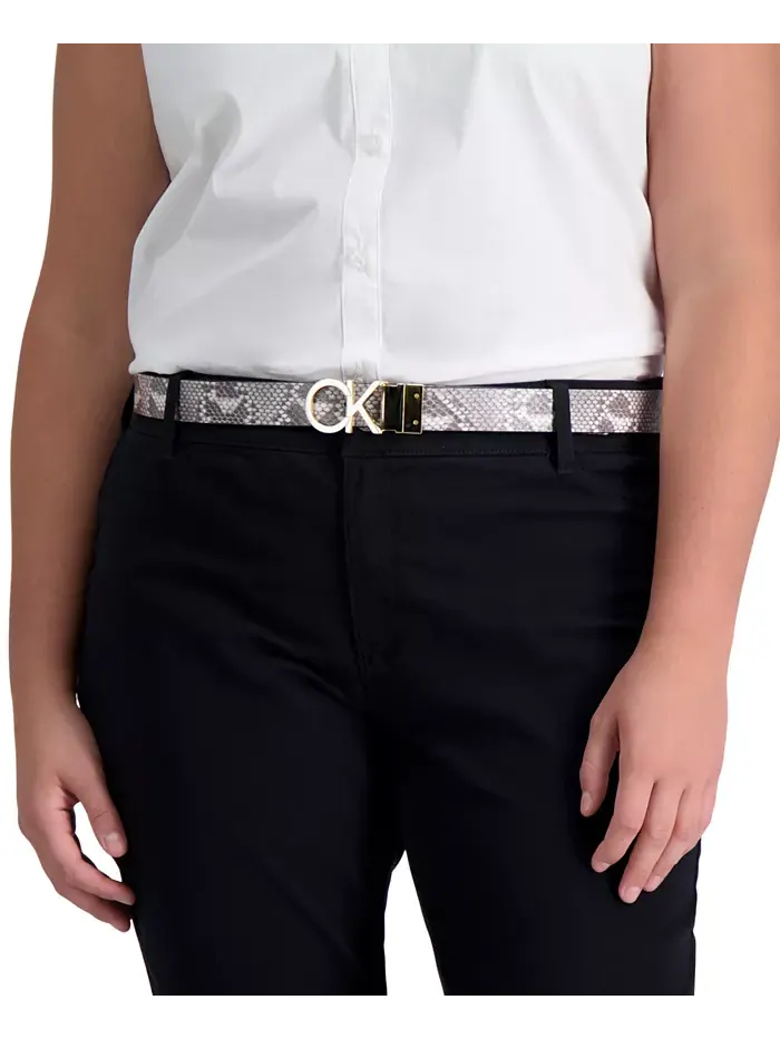Женский реверсивный пояс с пряжкой Monogram Calvin Klein — изображение 8 из 9, черный серый