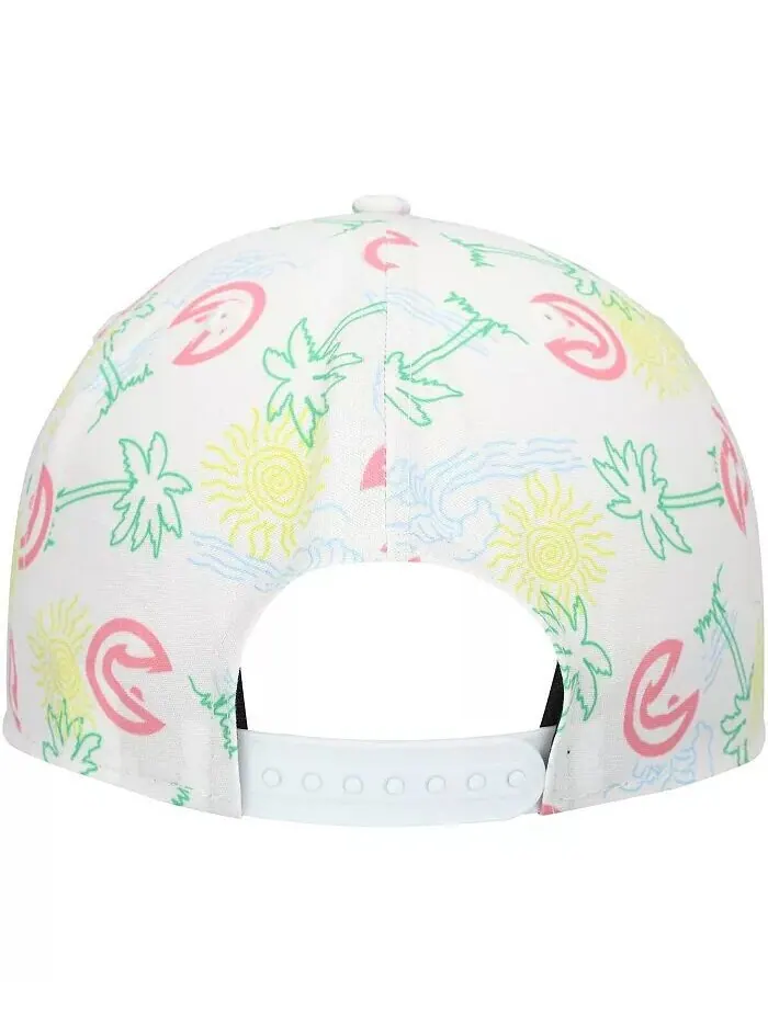 Мужская белая регулируемая кепка для гольфиста Atlanta Hawks Palm Trees and Waves New Era — изображение 3 из 4, белый