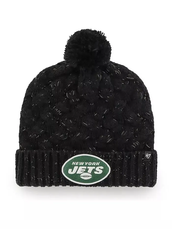 Женская черная вязаная шапка с манжетами и помпоном с логотипом New York Jets Fiona '47 '47 Brand — изображение 1 из 1