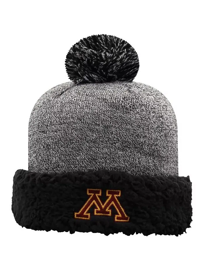 Черная женская плотная вязаная шапка с манжетами и помпоном Minnesota Golden Gophers Top Of The — изображение 1 из 2, черный