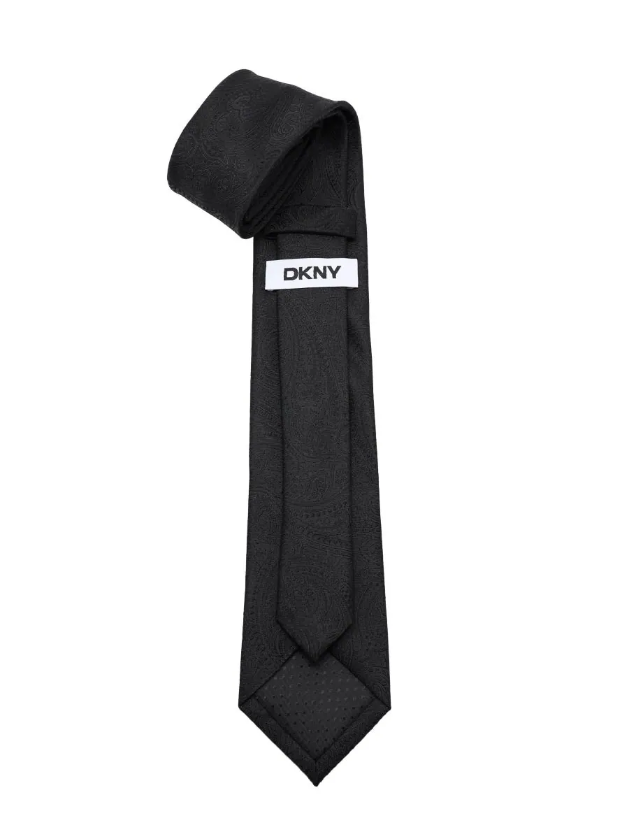 Мужской узкий текстурированный однотонный галстук DKNY — изображение 3 из 3, черный