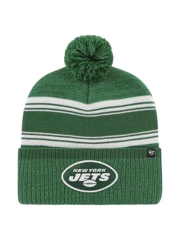 Мужская зеленая вязаная шапка с манжетами и помпоном New York Jets Fadeout '47 Brand — изображение 1 из 2, зеленый