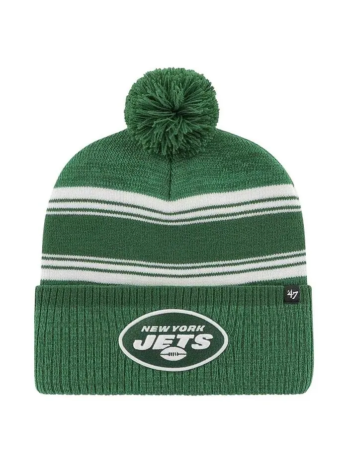 Мужская зеленая шапка New York Jets Fadeout Cuffed Knit с помпоном '47 Brand — изображение 1 из 2