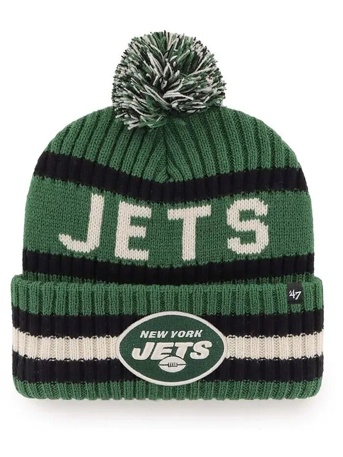 Мужская зеленая вязаная шапка с помпоном New York Jets Bering '47 Brand — изображение 1 из 1, зеленый