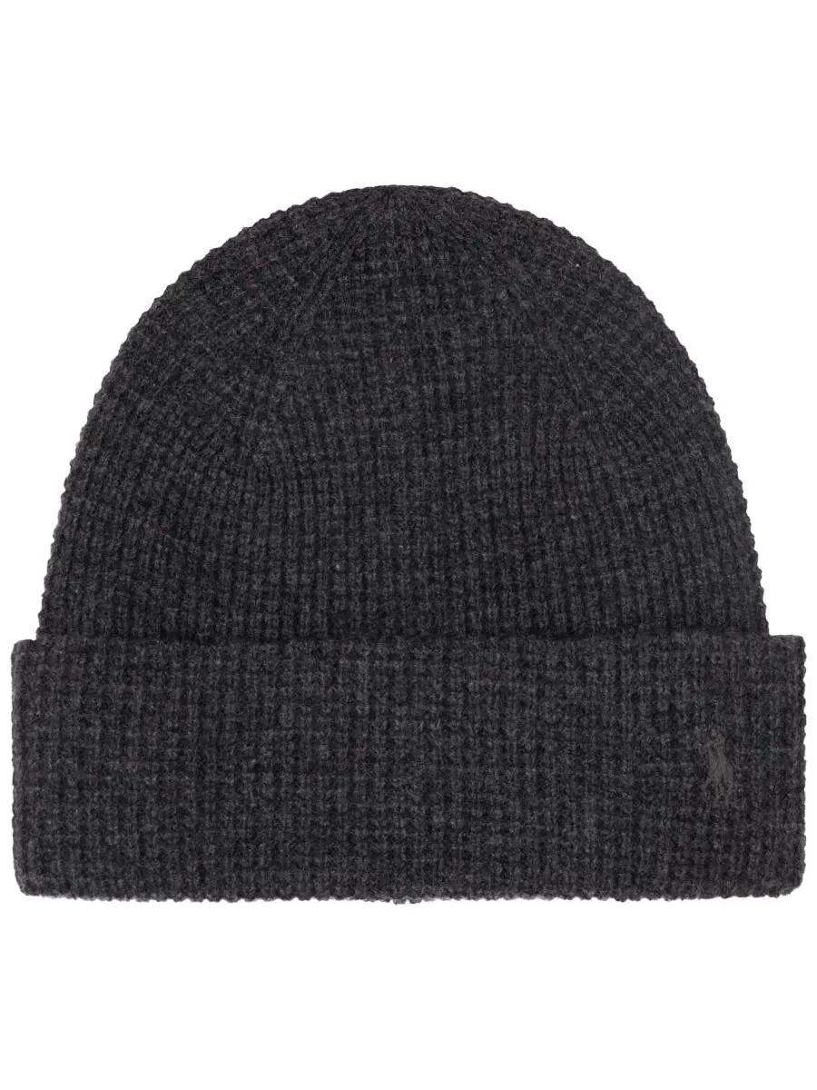 Вязаная шапка-бини с вышивкой Wool Polo Ralph Lauren — изображение 1 из 4, серый