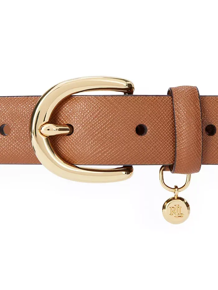 Женский кожаный ремень Charm Crosshatch Lauren Ralph Lauren — изображение 2 из 3, бежевый