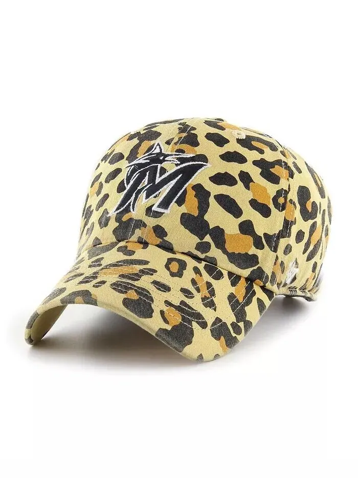Женская регулируемая шапка Miami Marlins Tan Cheetah Clean Up '47 Brand — изображение 1 из 5, бежевый