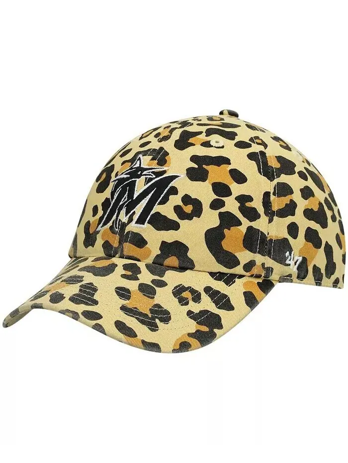 Женская шапка Miami Marlins Tan Cheetah Clean Up Adjustable '47 Brand — изображение 2 из 5