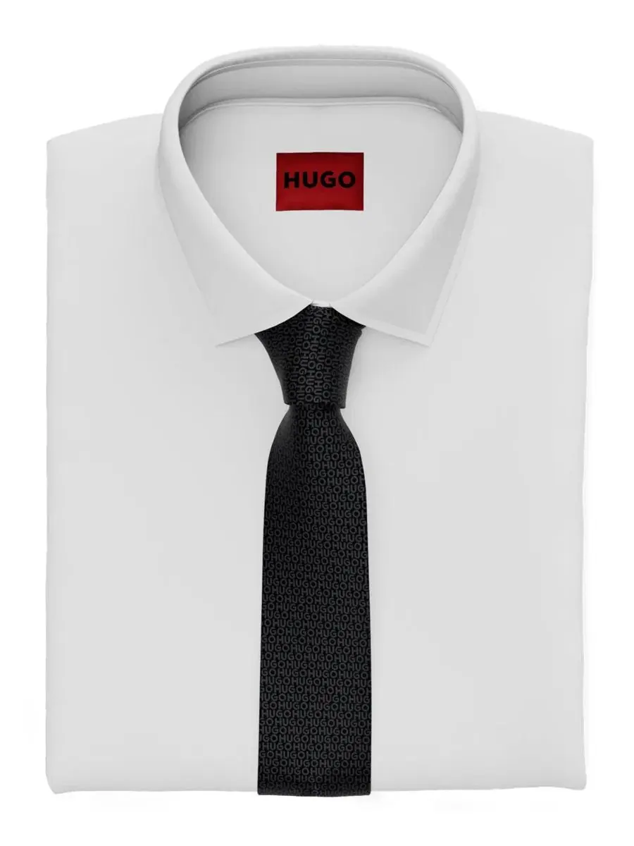 Мужской шелковый узкий галстук Hugo Boss — изображение 2 из 3, черный