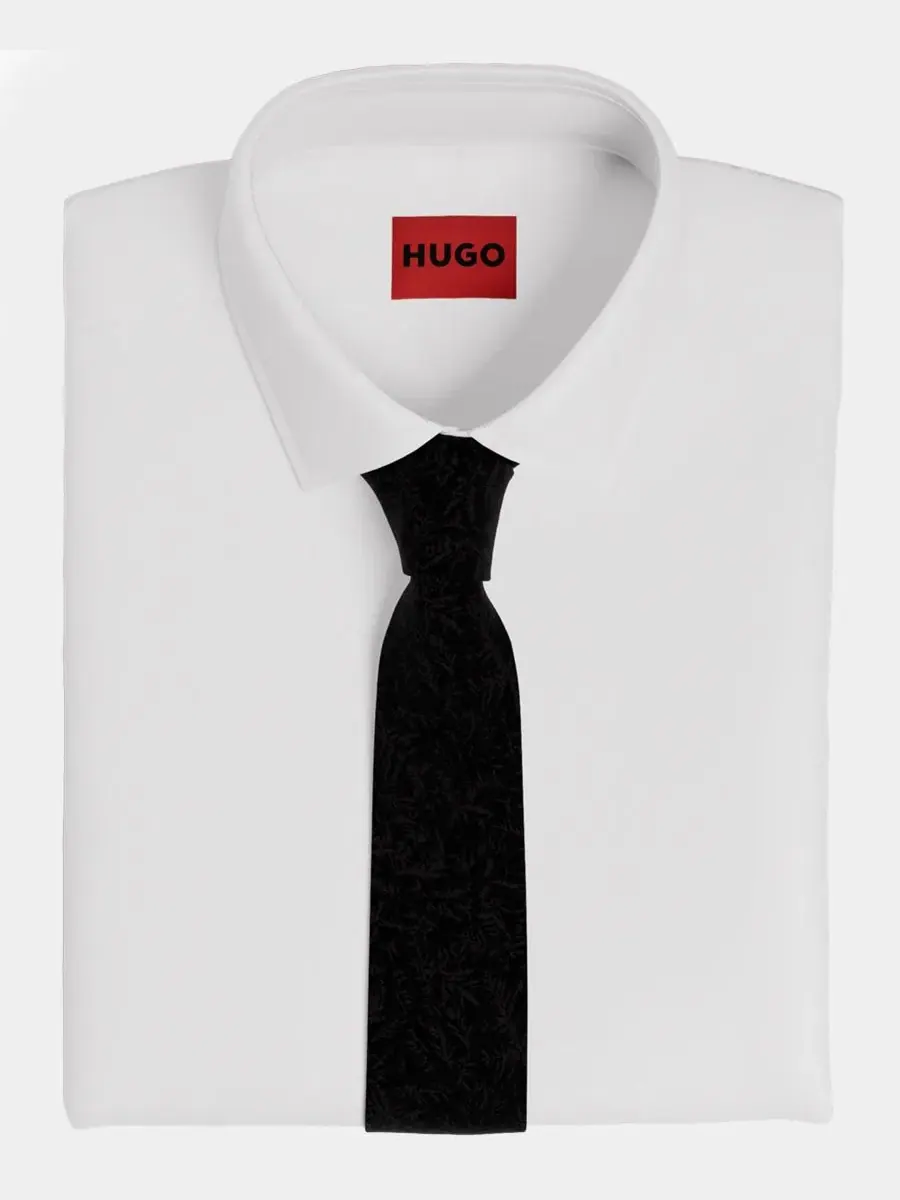 Мужской шелковый узкий галстук Hugo Boss — изображение 2 из 3, черный