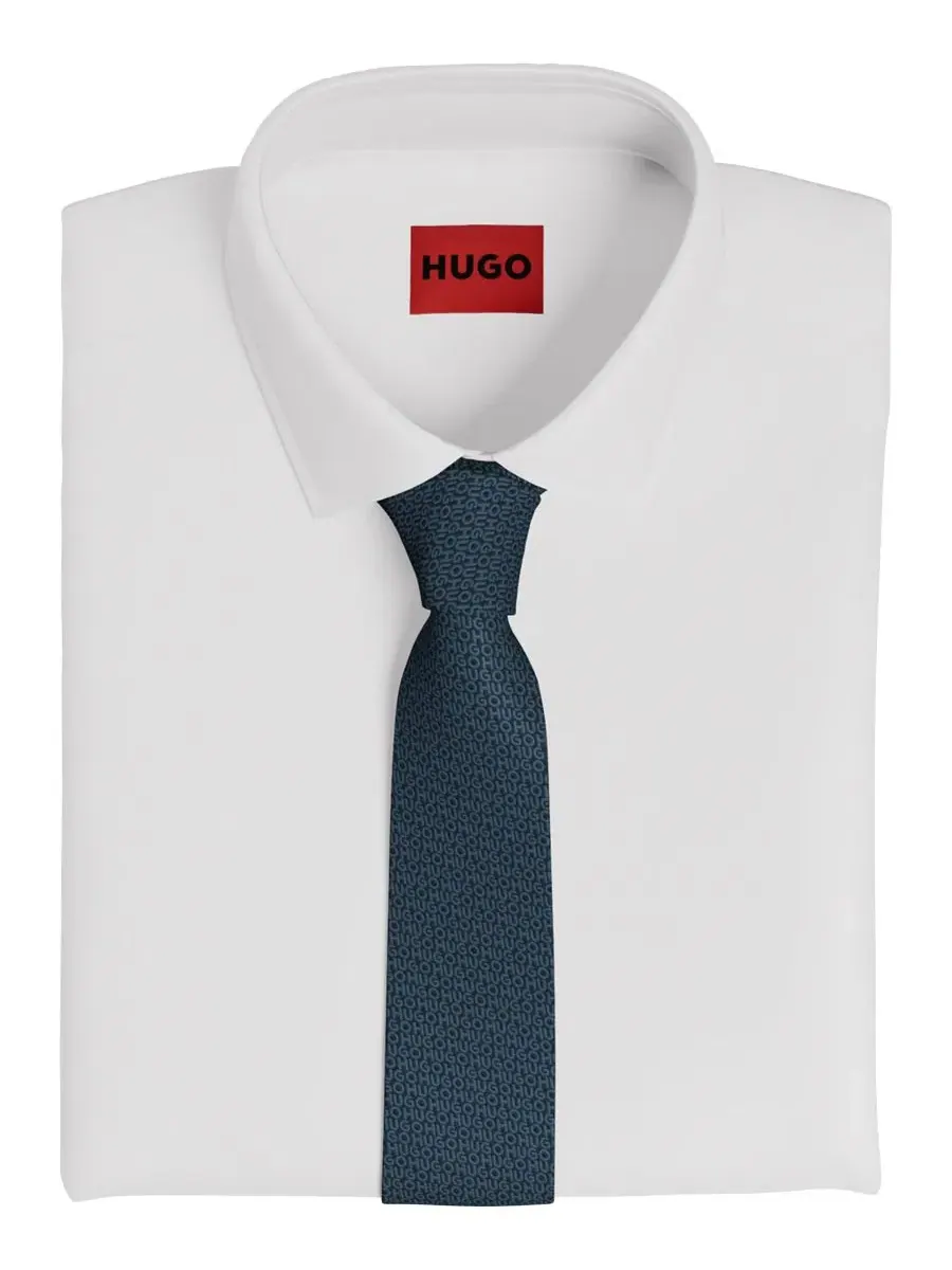 Мужской шелковый узкий галстук Hugo Boss — изображение 2 из 3, синий