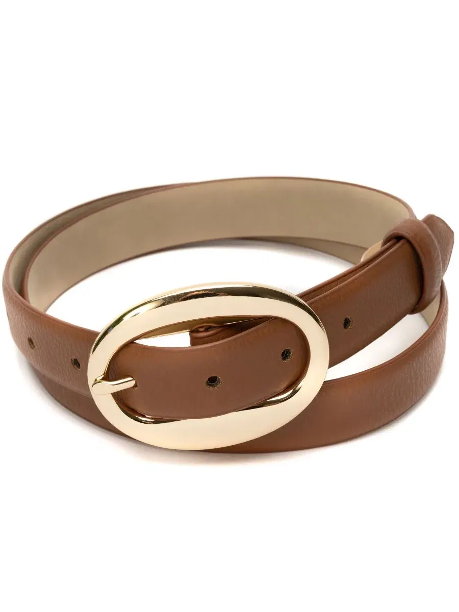Пояс с овальной пряжкой Oval Center Bar Buckle Pant Belt BCBGeneration — изображение 2 из 3, коричневый