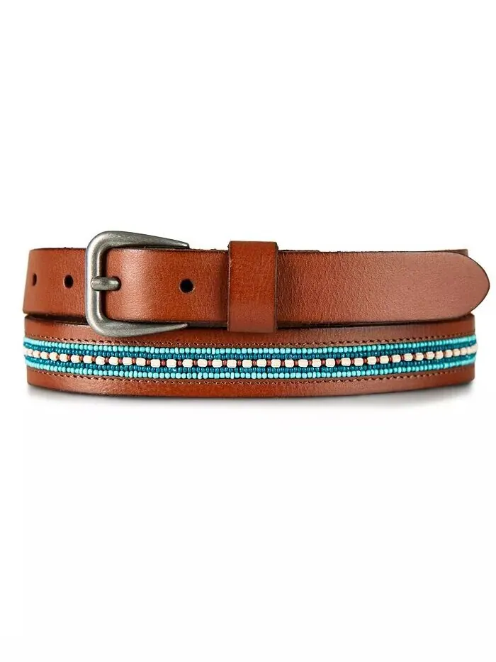 Бирюзовый кожаный ремень с полосками из бисера Lucky Brand — изображение 1 из 5, бежевый